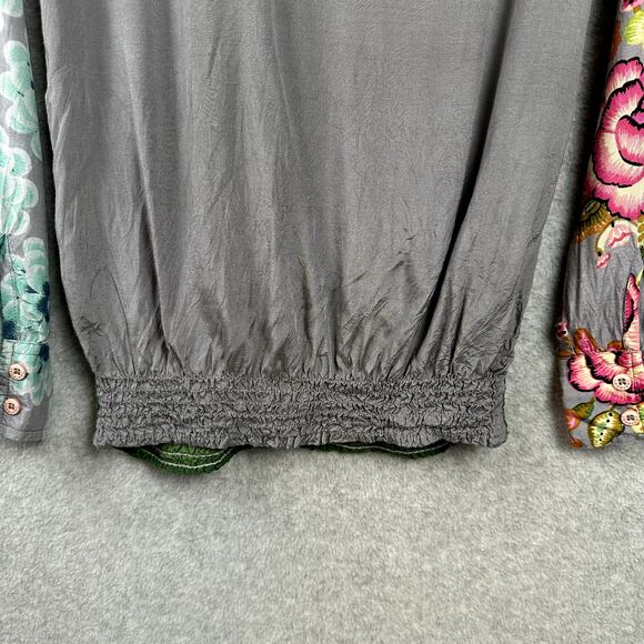 Desigual Y2K Blouse S Vintage Floral Beaded Fairy Grunge Pockets Elastic Waist - Picture 7 of 12